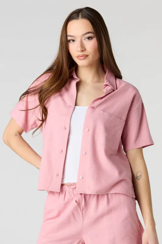 Linen-Blend Button-Up Collared Top made by Stitches