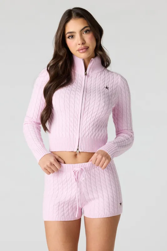 Embroidered Cable Knit Shortie made by Stitches