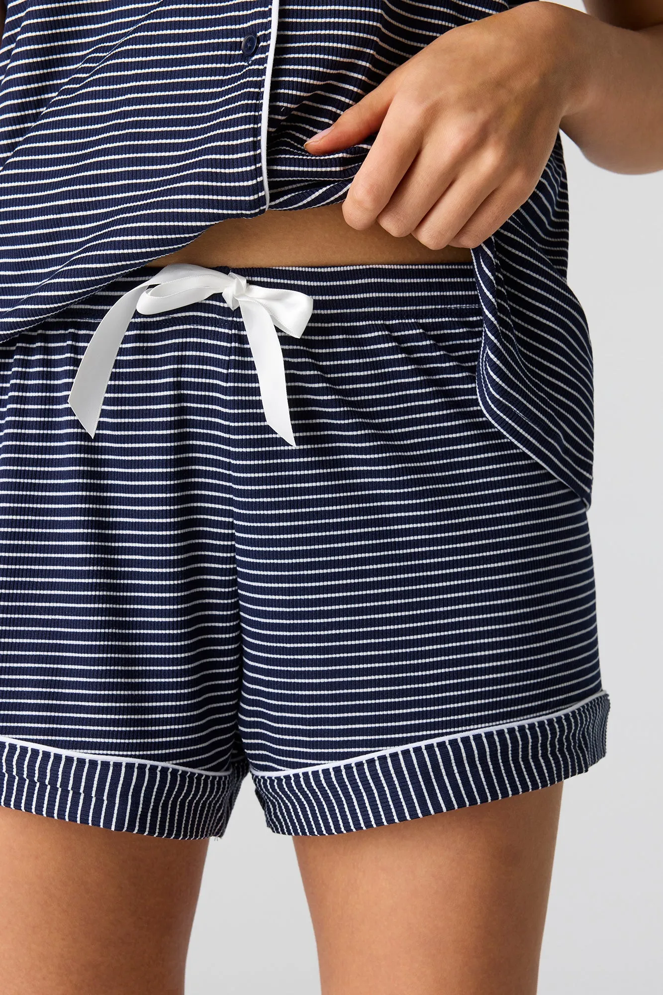 Ribbed Button-Up Top & Short Pajama Set sold by Urban Planet product image thumbnail 4