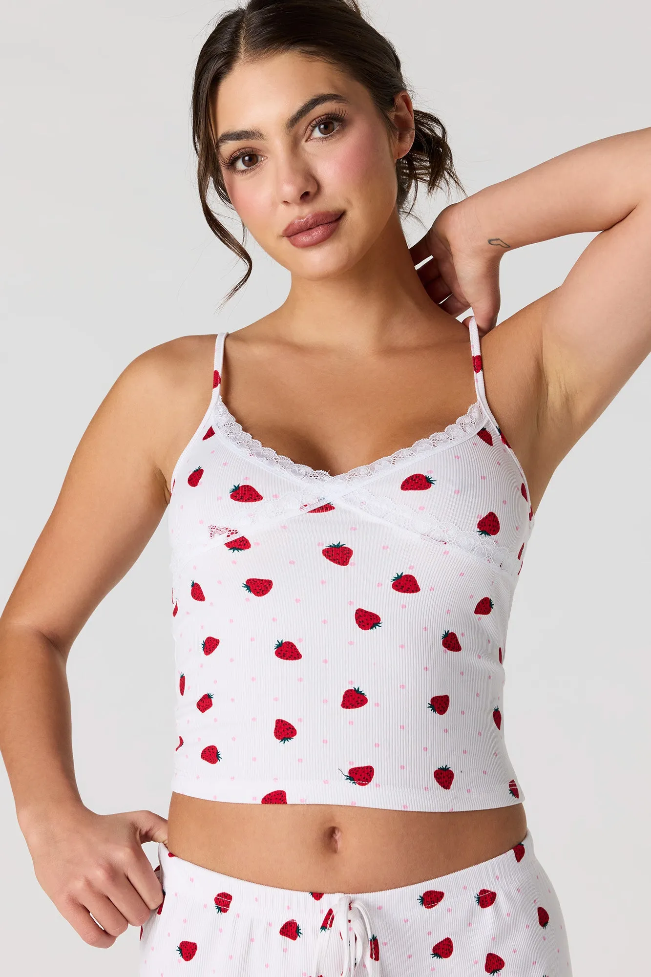 Ribbed Lace Trim Tank & Pant Pajama Set sold by Urban Planet product image thumbnail 2