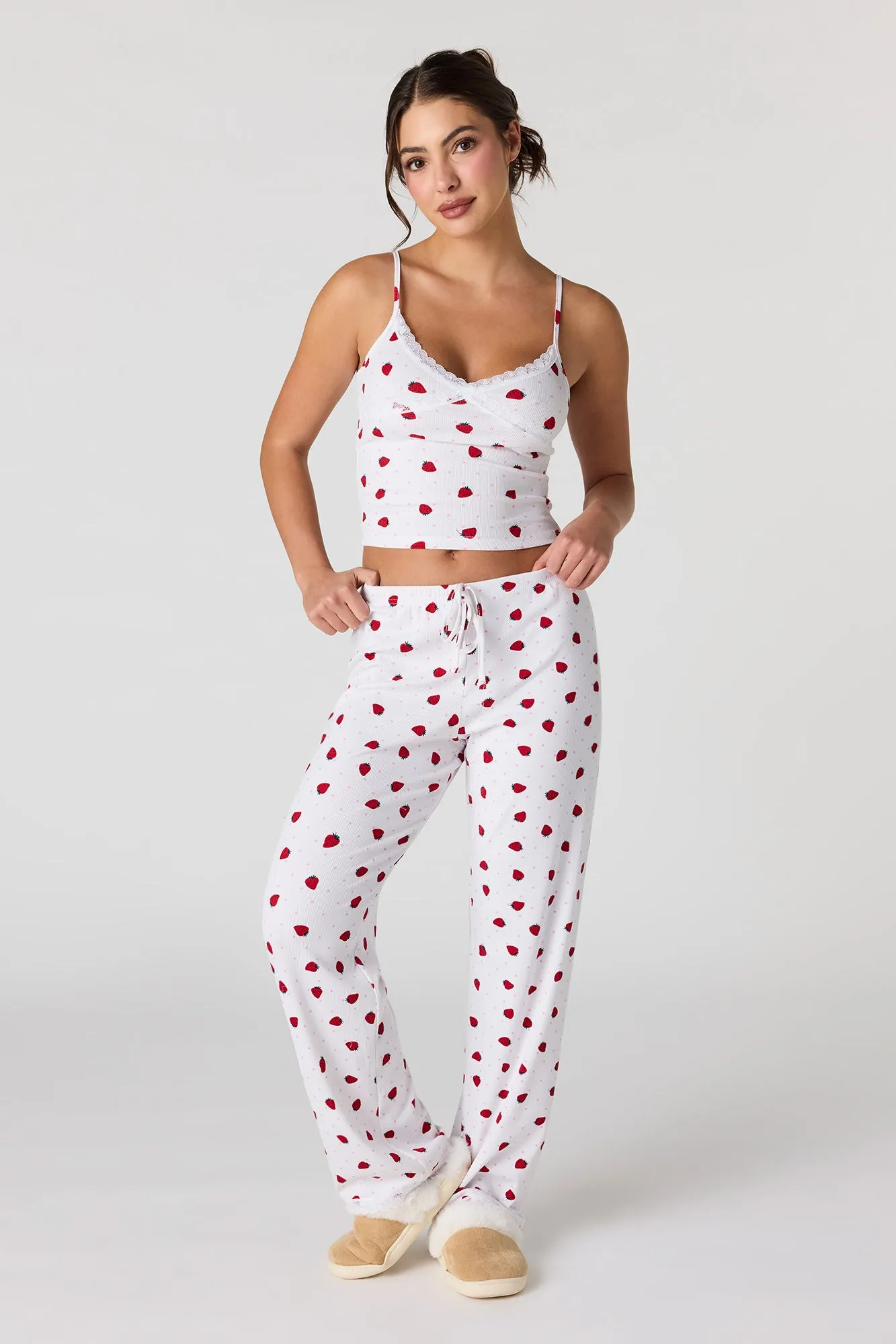 Ribbed Lace Trim Tank & Pant Pajama Set sold by Urban Planet