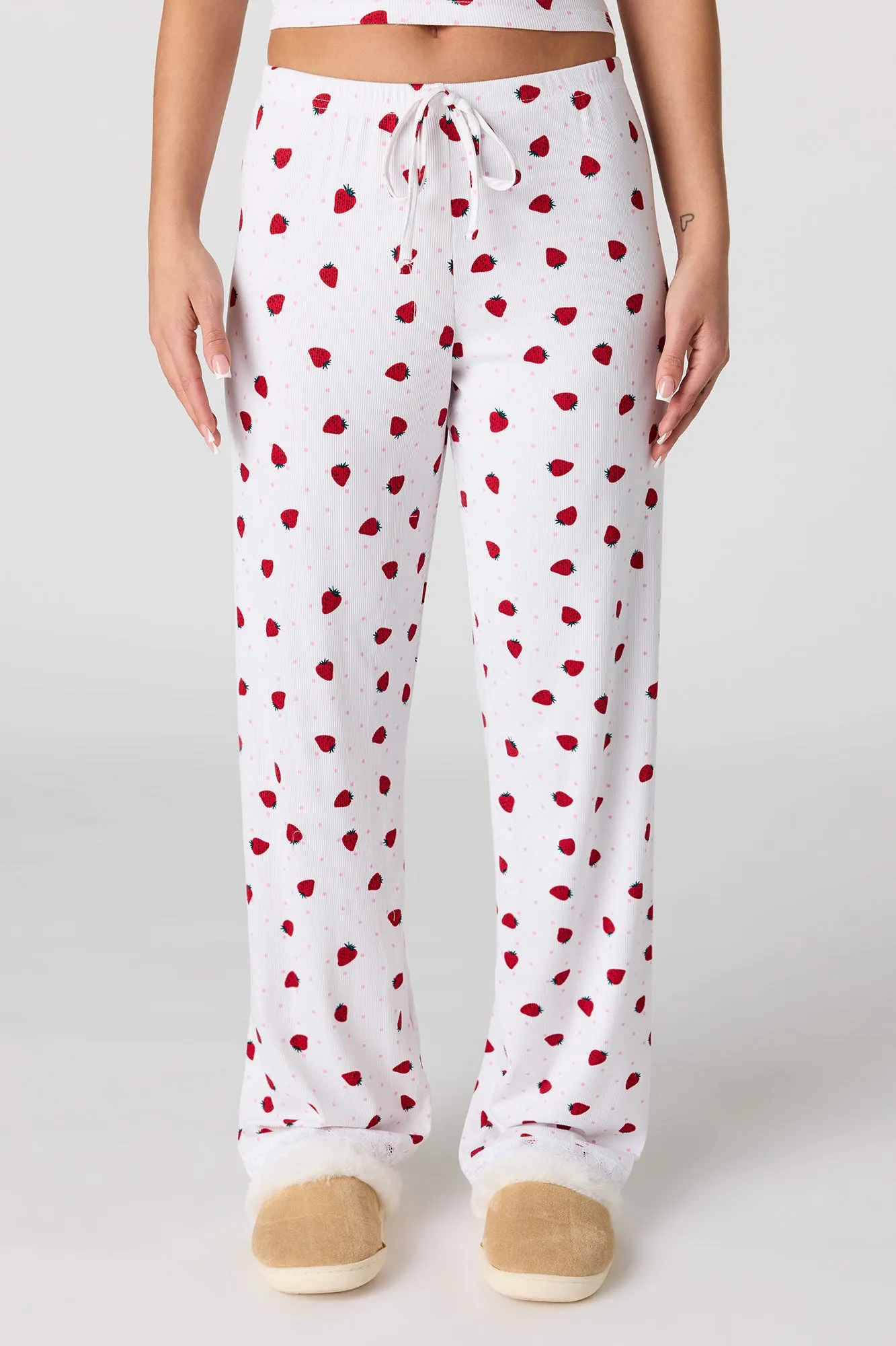 Ribbed Lace Trim Tank & Pant Pajama Set sold by Urban Planet product image thumbnail 3