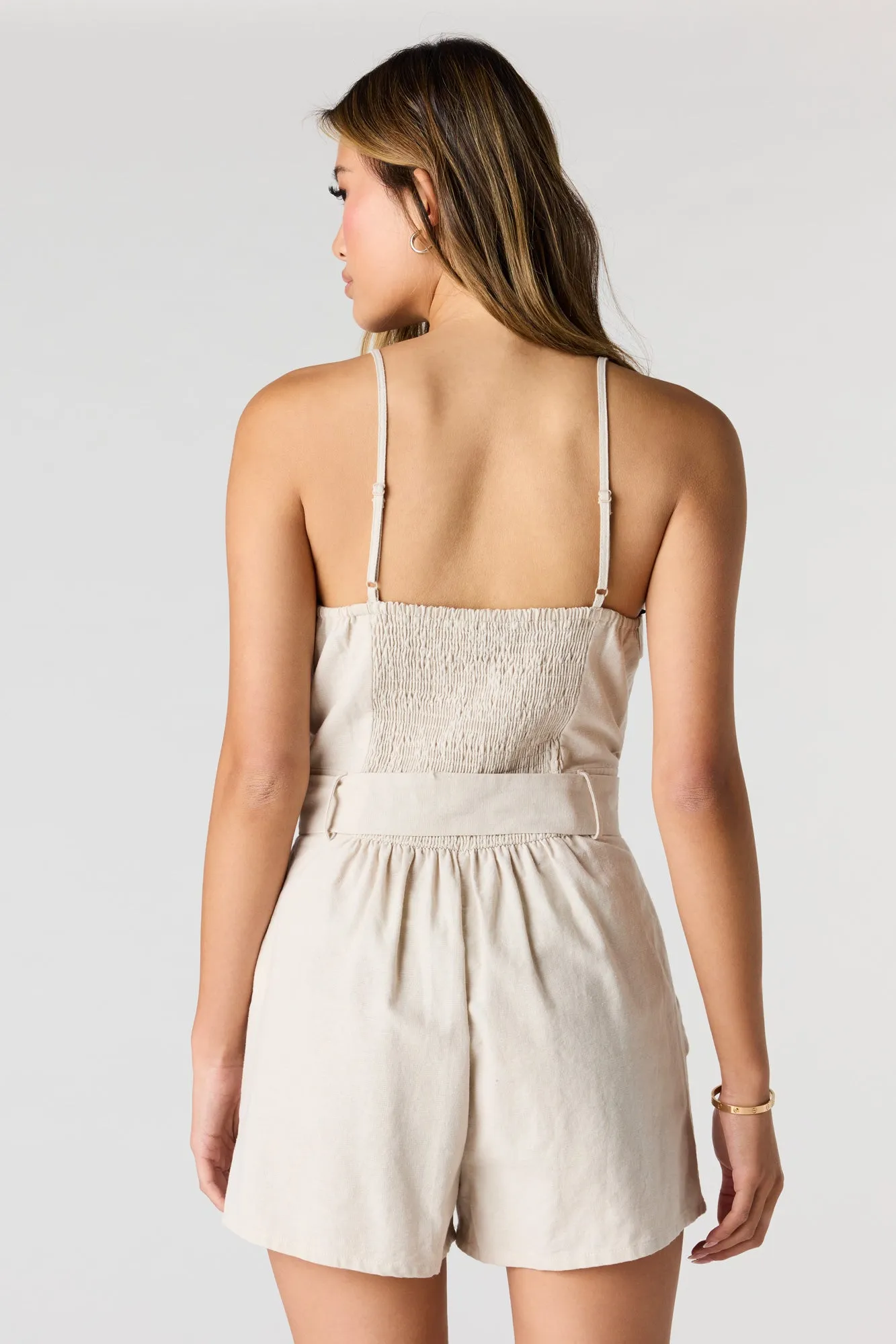 Linen-Blend Belted Romper sold by Urban Planet product image thumbnail 5