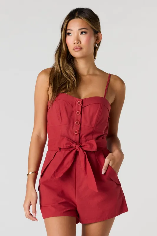 Linen-Blend Belted Romper made by Urban Planet