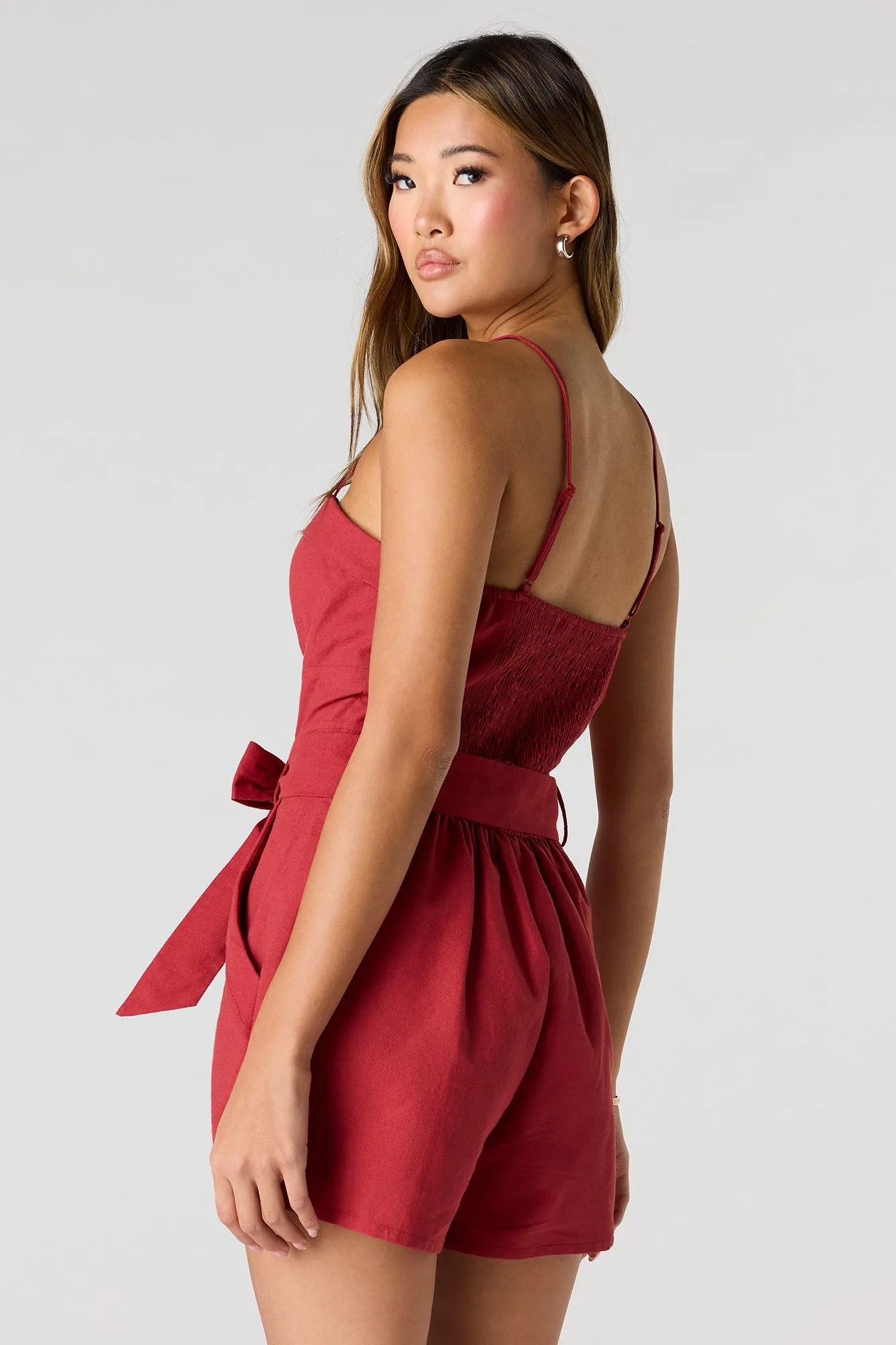 Linen-Blend Belted Romper sold by Urban Planet product image thumbnail 2