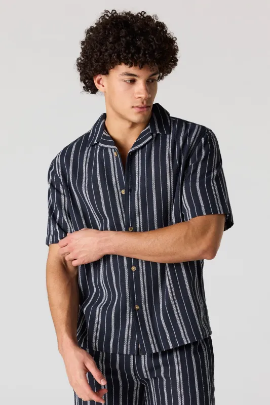 Textured Striped Button-Up Top sold by Urban Planet