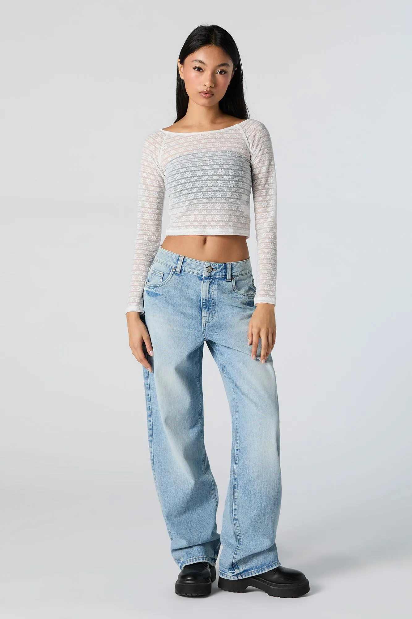 Floral Lace Long Sleeve Crop Top sold by Urban Planet product image thumbnail 3