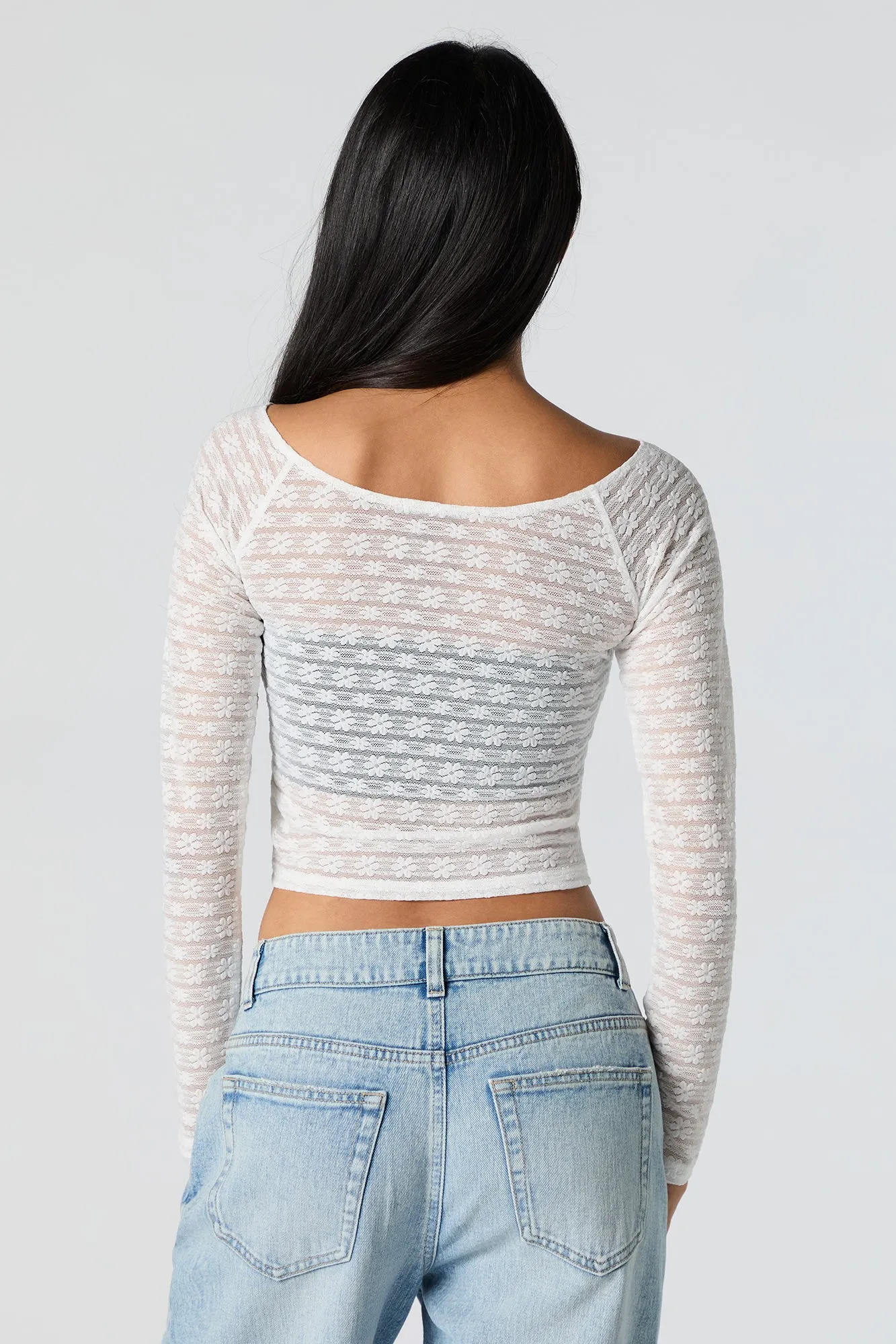 Floral Lace Long Sleeve Crop Top sold by Urban Planet product image thumbnail 2