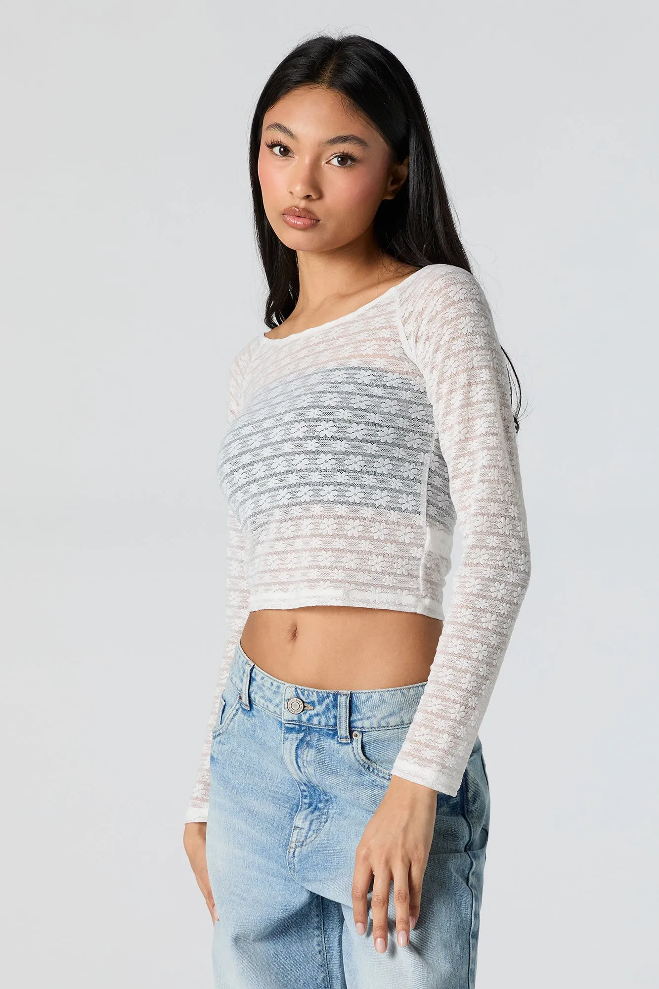 Floral Lace Long Sleeve Crop Top sold by Urban Planet