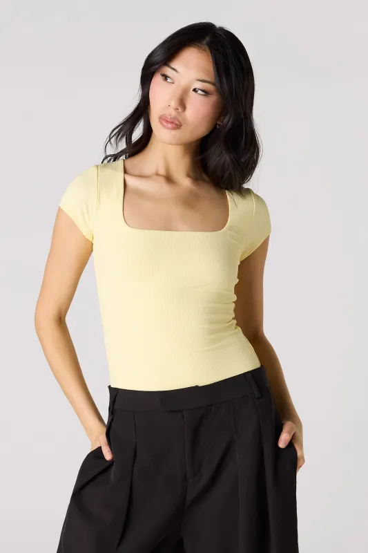 Contour Ribbed Square Neck Short Sleeve Bodysuit sold by Urban Planet