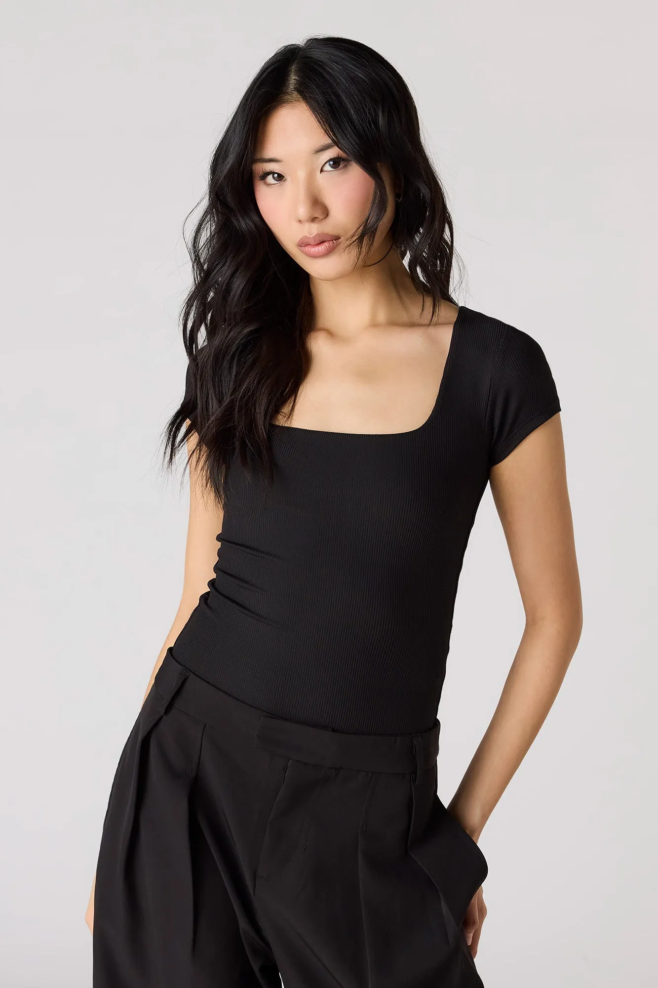 Contour Ribbed Square Neck Short Sleeve Bodysuit sold by Urban Planet product image thumbnail 5