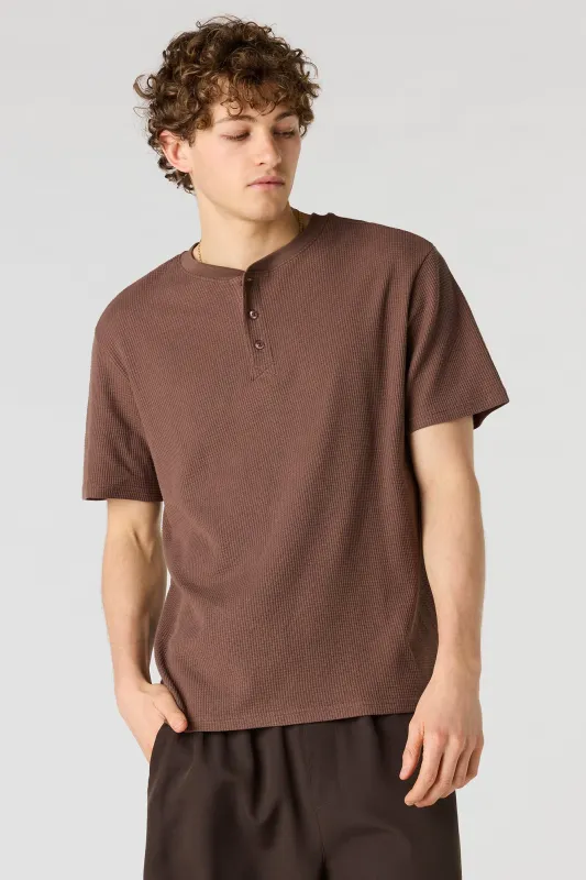 Waffle Knit Henley T-Shirt sold by Urban Planet
