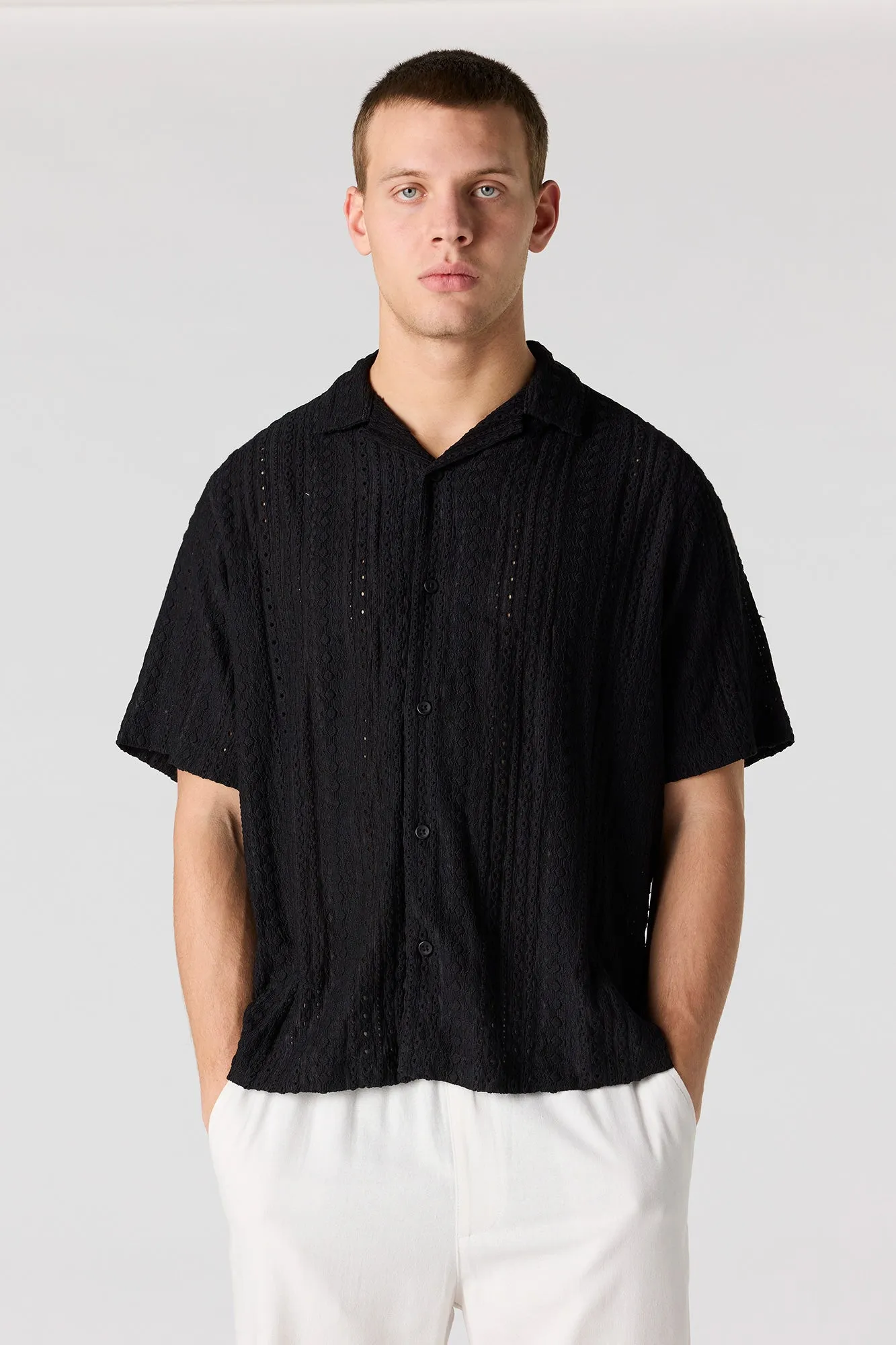Textured Short Sleeve Button-Up Top sold by Urban Planet product image thumbnail 4