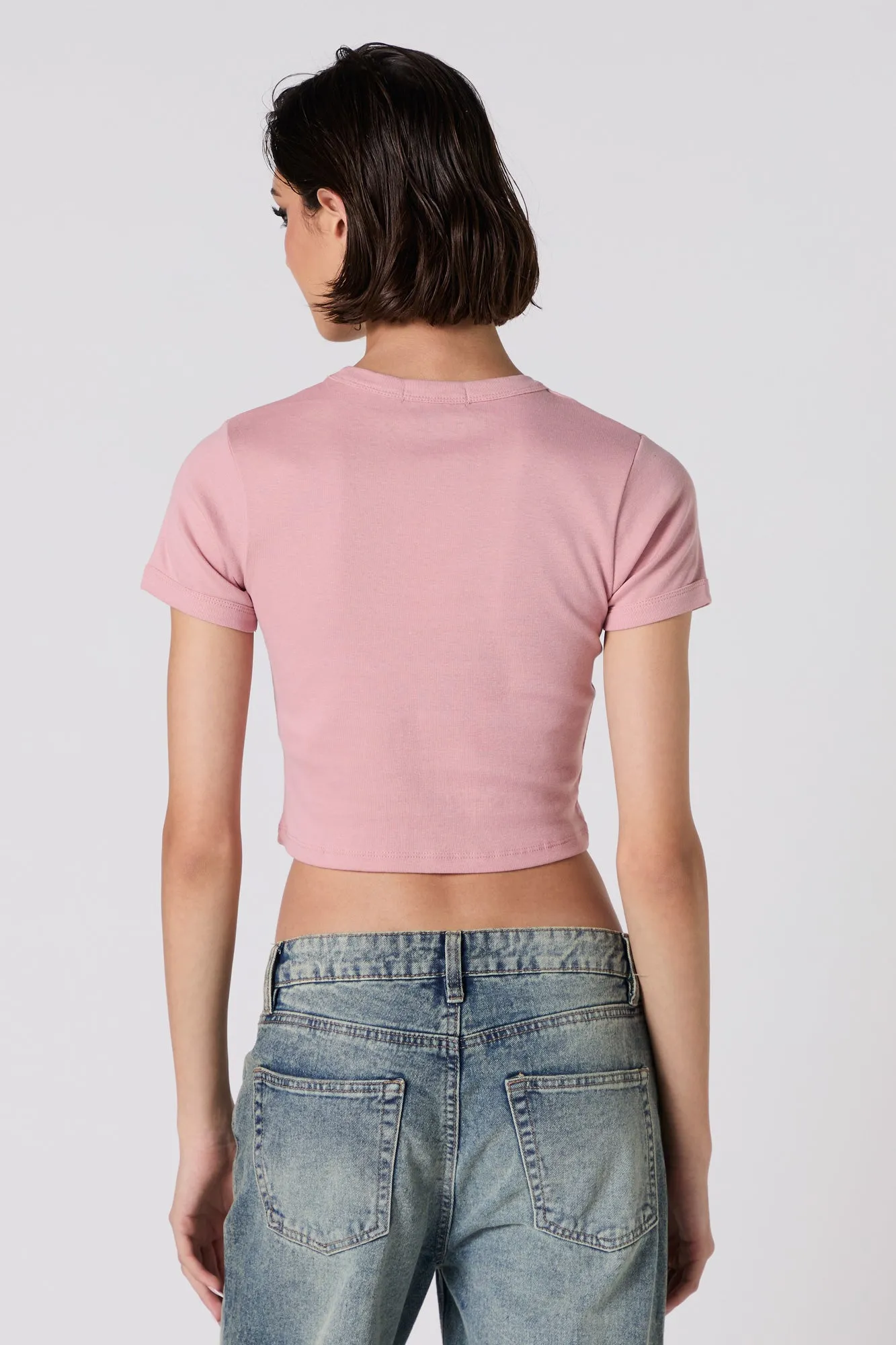 T-shirt ultracourt côteléavec motif brodé Back Off sold by Urban Planet product image thumbnail 2