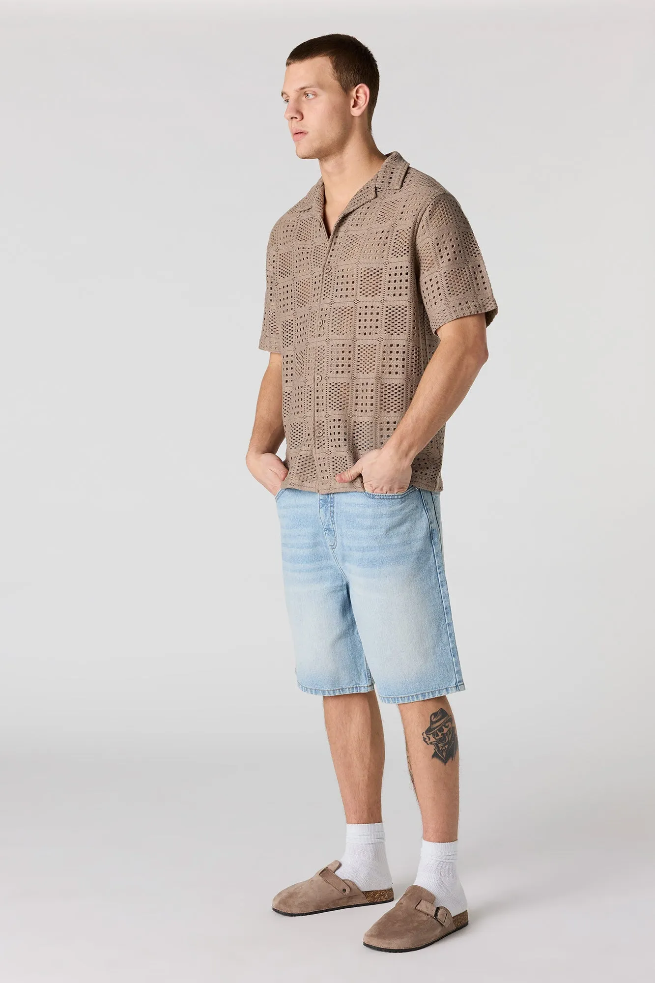Crochet Short Sleeve Button-Up Top sold by Urban Planet product image thumbnail 3