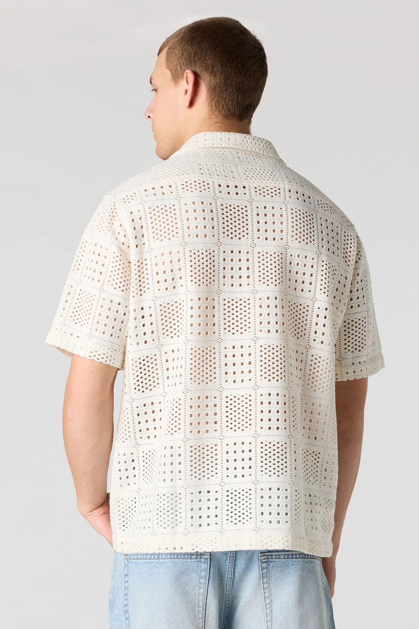 Crochet Short Sleeve Button-Up Top sold by Urban Planet product image thumbnail 5