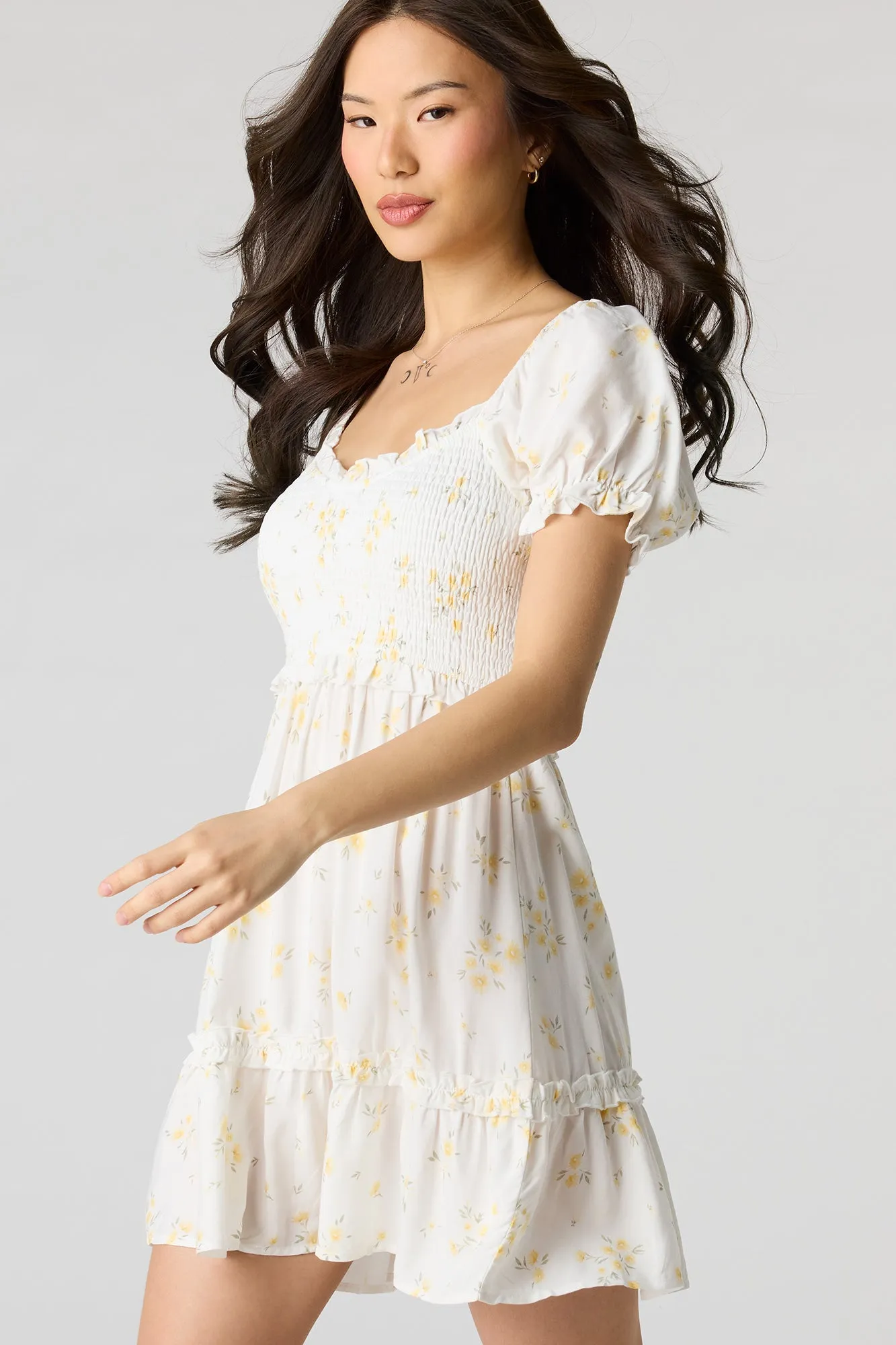 Floral Smocked Ruffle Mini Dress sold by Urban Planet product image thumbnail 4