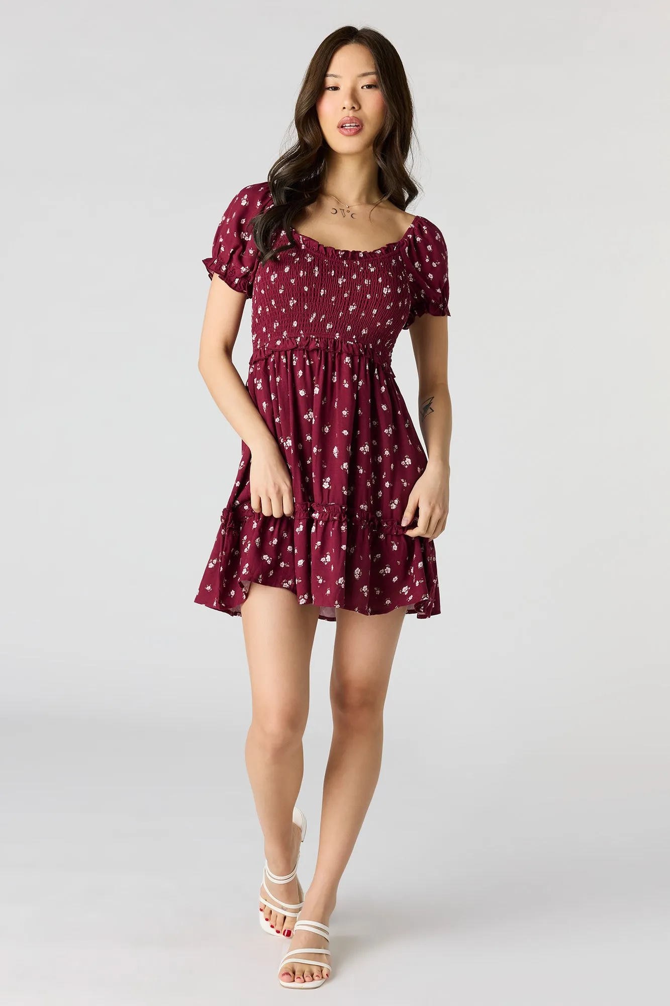 Floral Smocked Ruffle Mini Dress sold by Urban Planet product image thumbnail 3