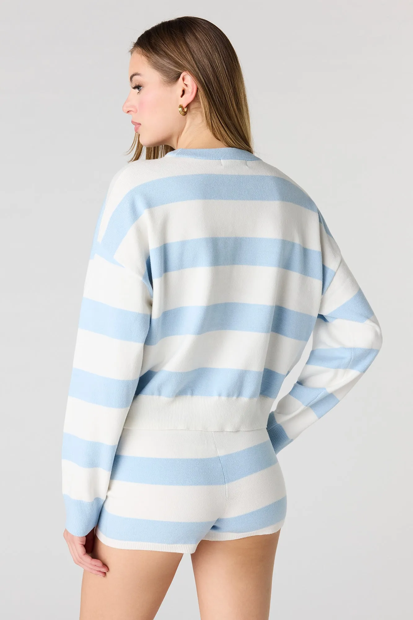 Striped Knit Long Sleeve Top & Short Set sold by Urban Planet product image thumbnail 2