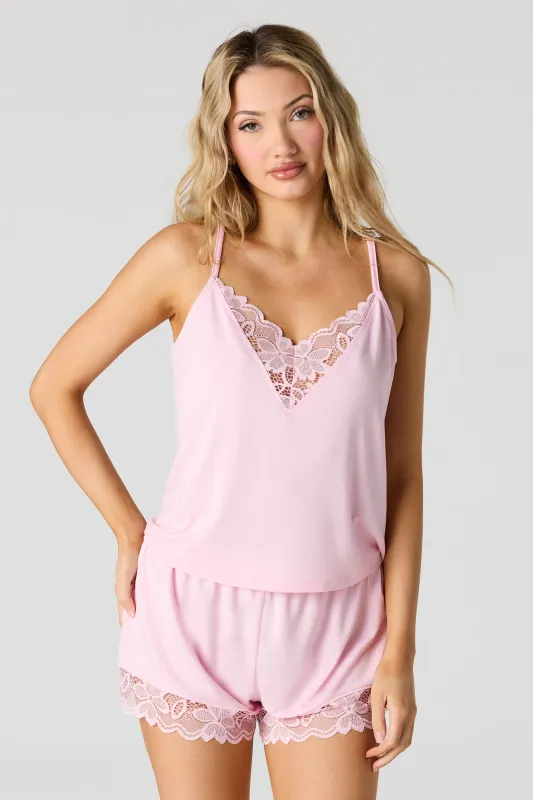 Lace V-Neck Tank & Short Pajama Set made by Urban Planet