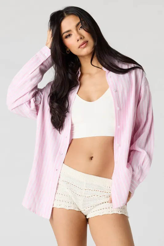 Linen-Blend Long Sleeve Button-Up Top made by Urban Planet