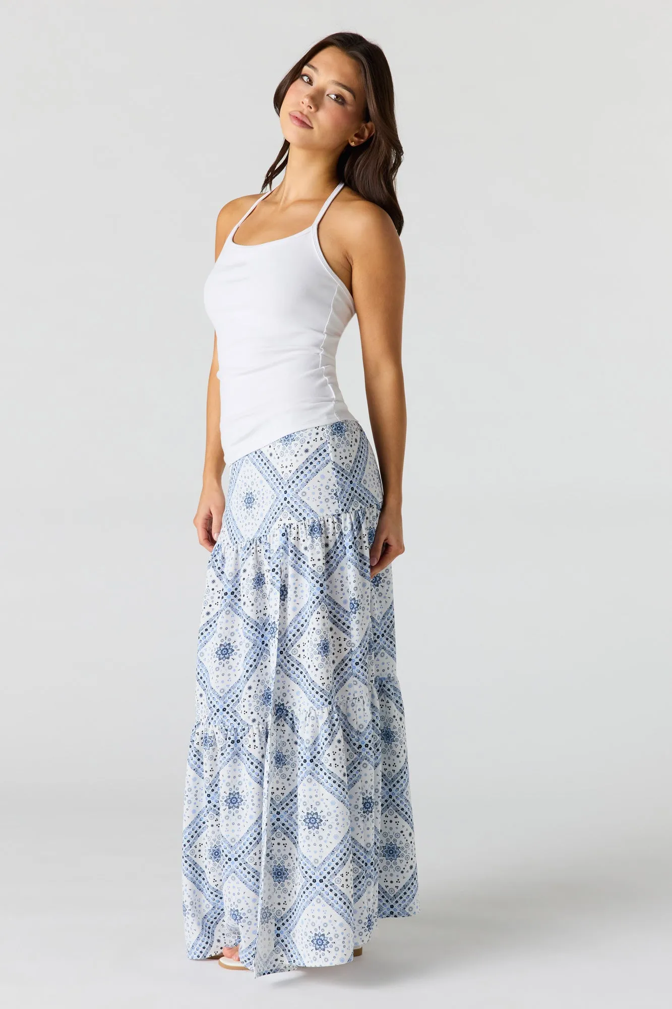 Printed Flowy Tiered Slit Maxi Skirt sold by Urban Planet product image thumbnail 5