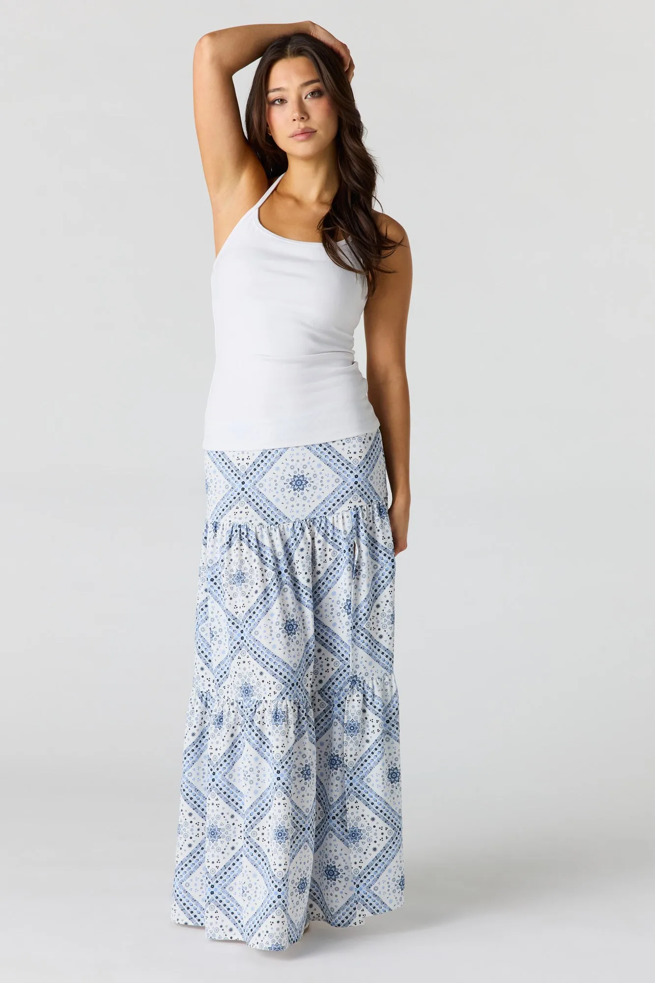 Printed Flowy Tiered Slit Maxi Skirt sold by Urban Planet product image thumbnail 4