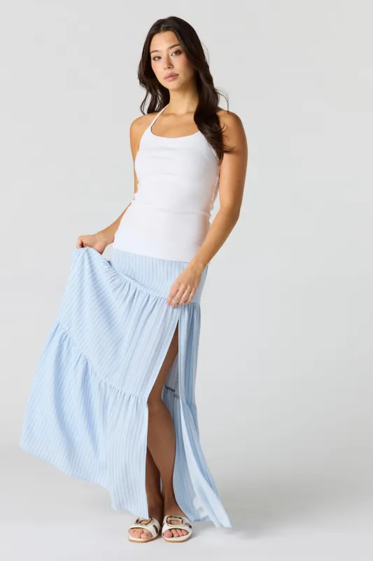 Printed Flowy Tiered Slit Maxi Skirt sold by Urban Planet
