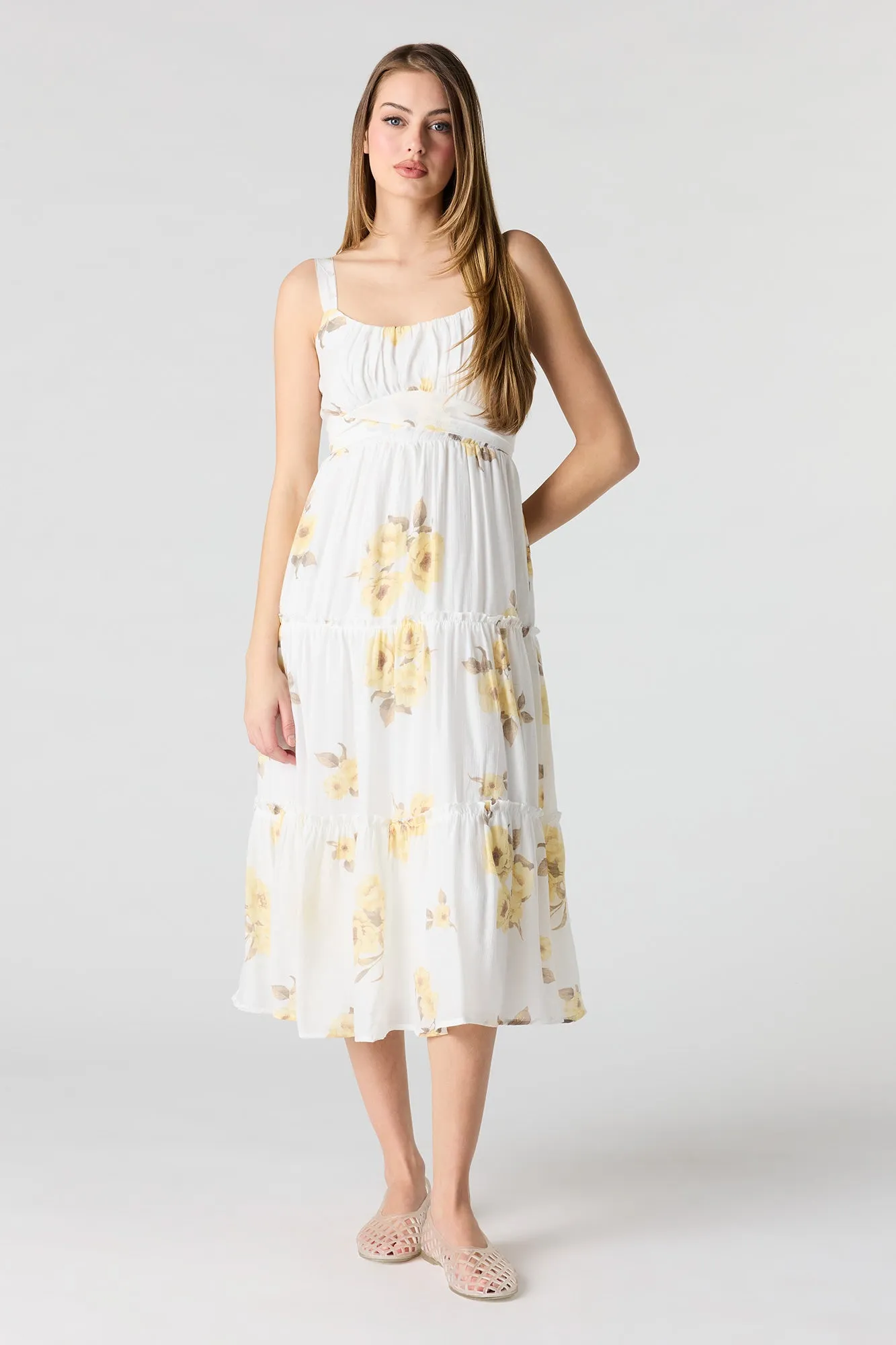 Tie Waist Tiered Midi Dress sold by Urban Planet