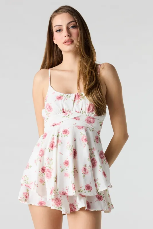 Floral Tie Waist Romper Dress sold by Urban Planet