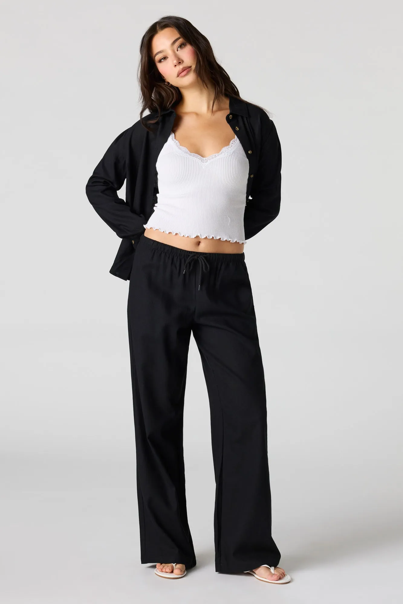 Linen-Blend Drawstring Pant sold by Urban Planet product image thumbnail 4