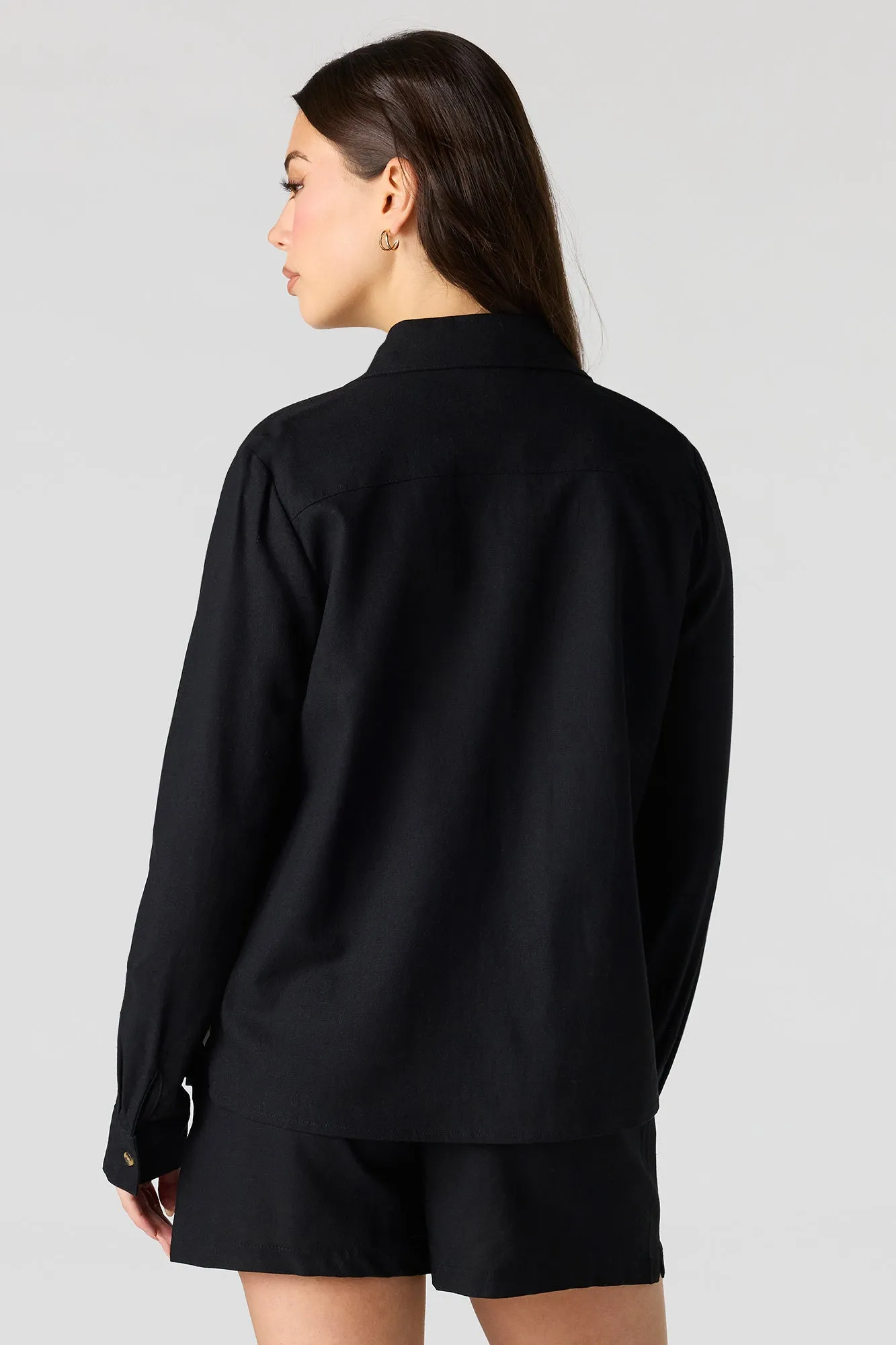 Linen-Blend Button-Up Collared Top sold by Urban Planet product image thumbnail 5