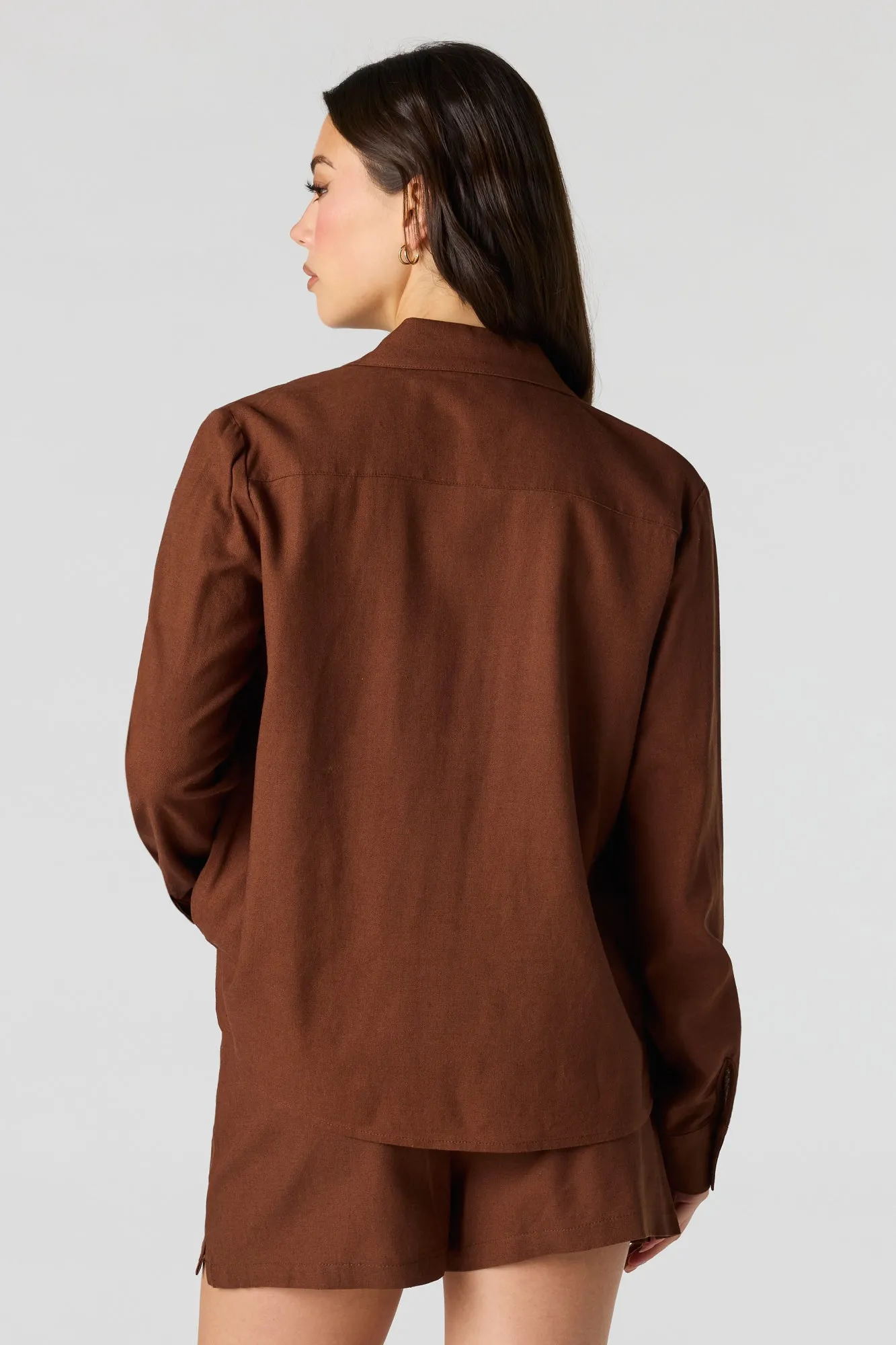 Linen-Blend Button-Up Collared Top sold by Urban Planet product image thumbnail 2