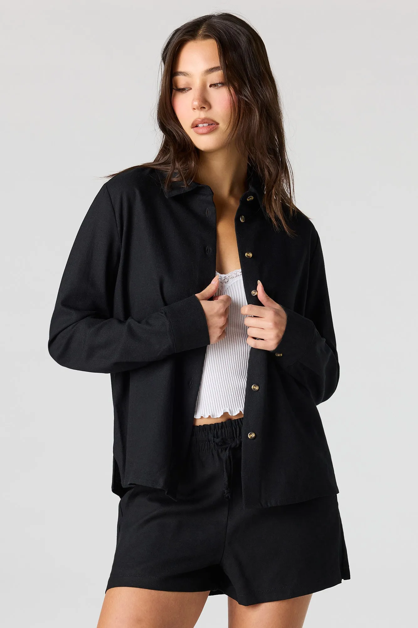 Linen-Blend Button-Up Collared Top sold by Urban Planet product image thumbnail 4