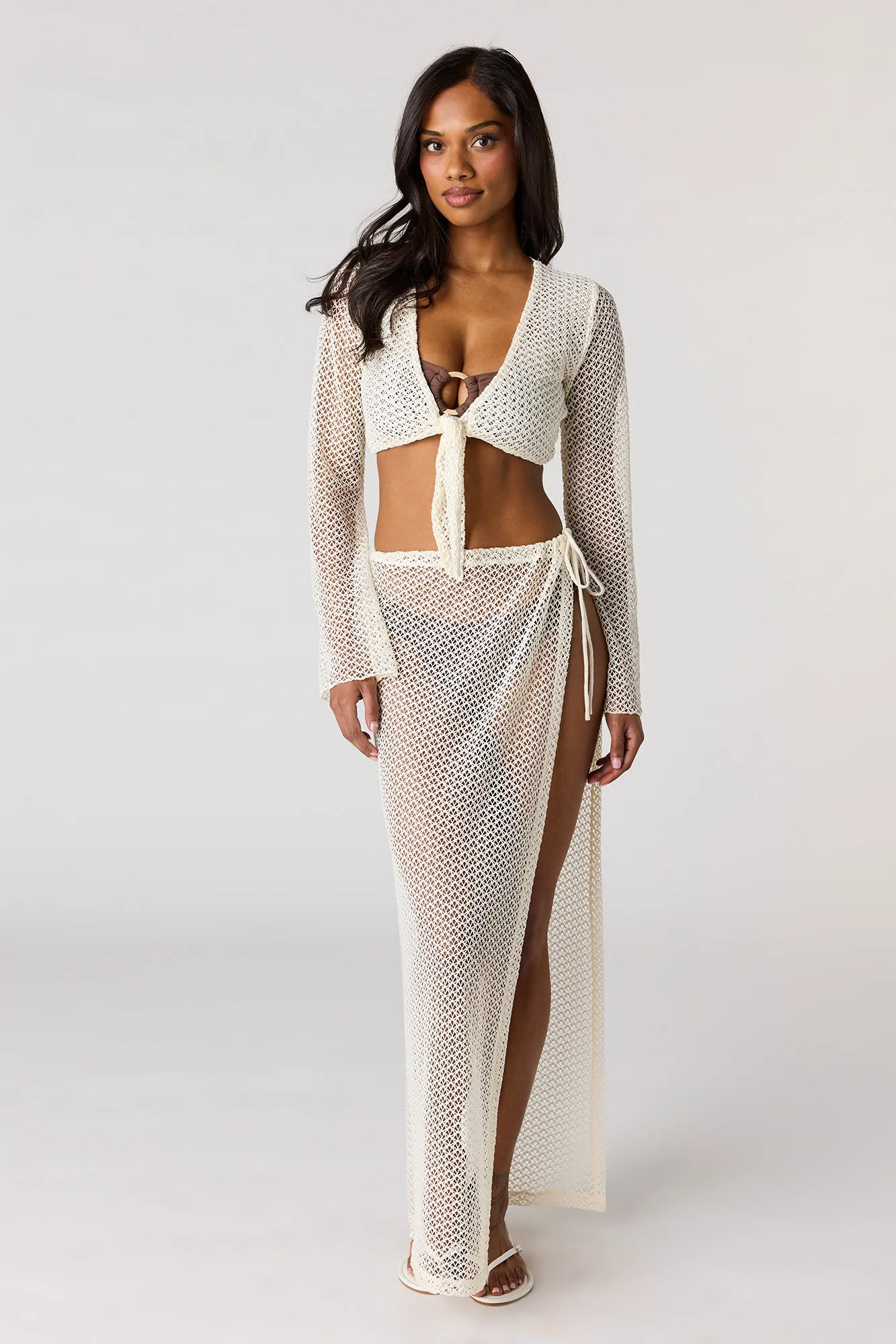 Crochet Self-Tie Front Top Swim Cover Up sold by Urban Planet product image thumbnail 3