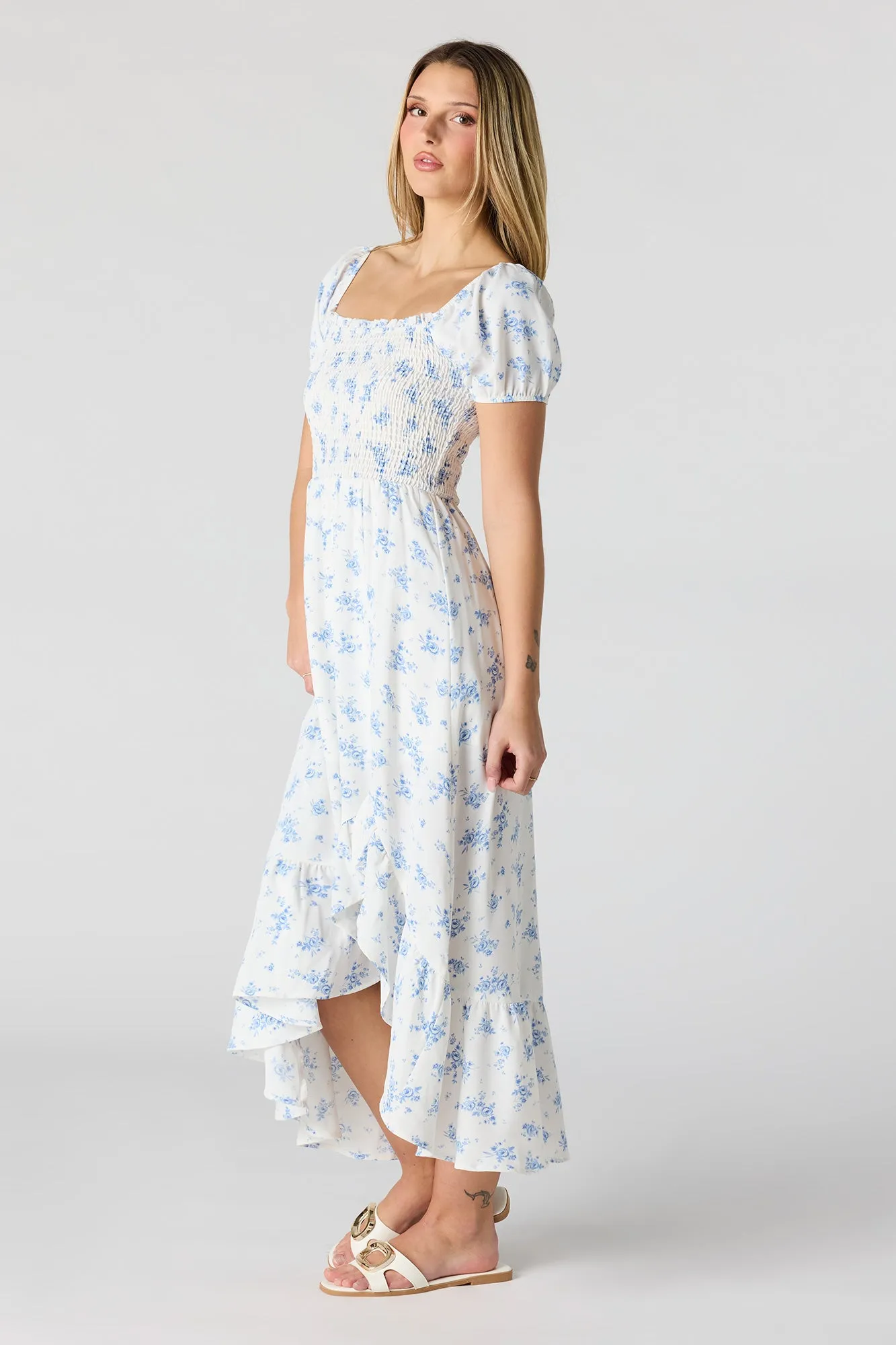 Floral Print Smocked High-Low Dress sold by Urban Planet product image thumbnail 2