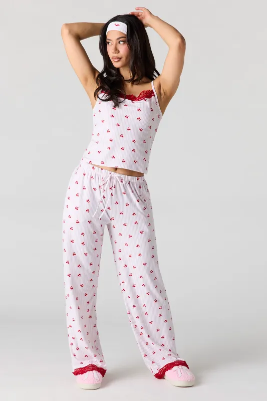 Printed Lace Trim Tank & Pant & Headband Pajama Set made by Urban Planet