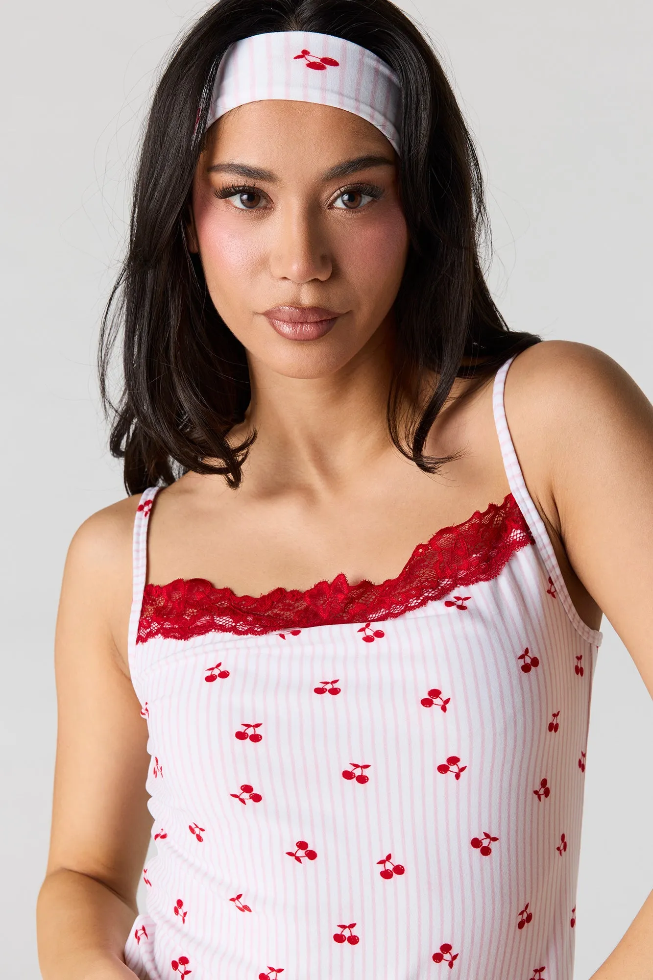 Printed Lace Trim Tank & Pant & Headband Pajama Set sold by Urban Planet product image thumbnail 5