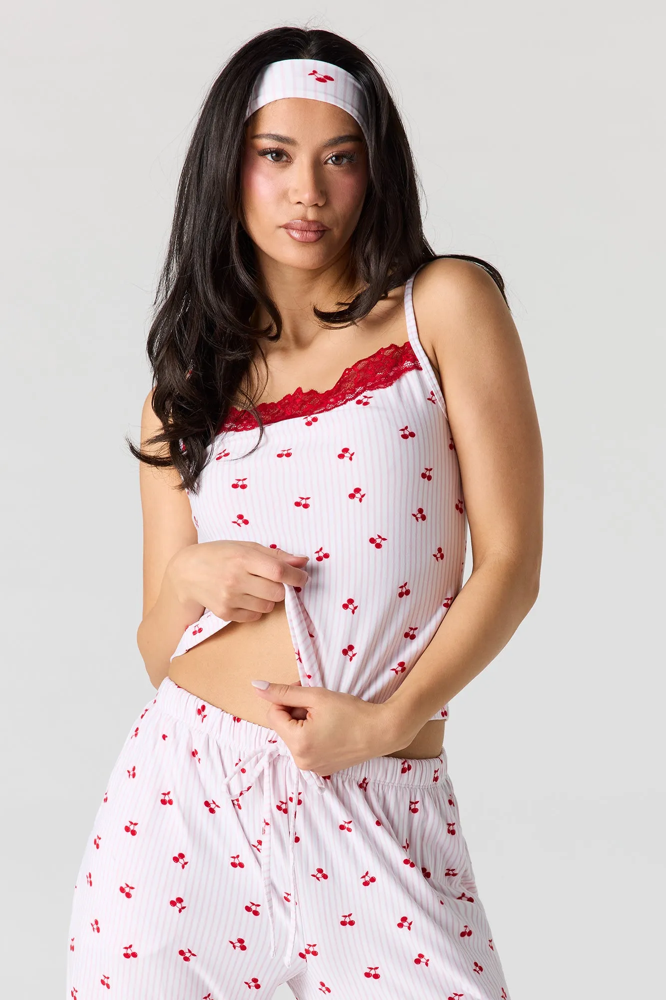 Printed Lace Trim Tank & Pant & Headband Pajama Set sold by Urban Planet product image thumbnail 2