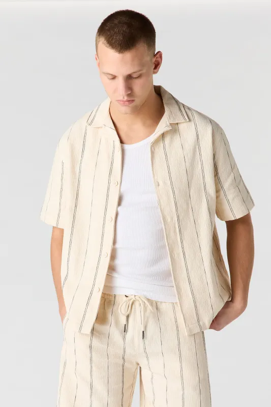 Textured Striped Button-Up Top sold by Urban Planet