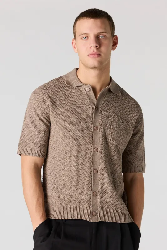 Crochet Boxy Button-Up Top sold by Urban Planet