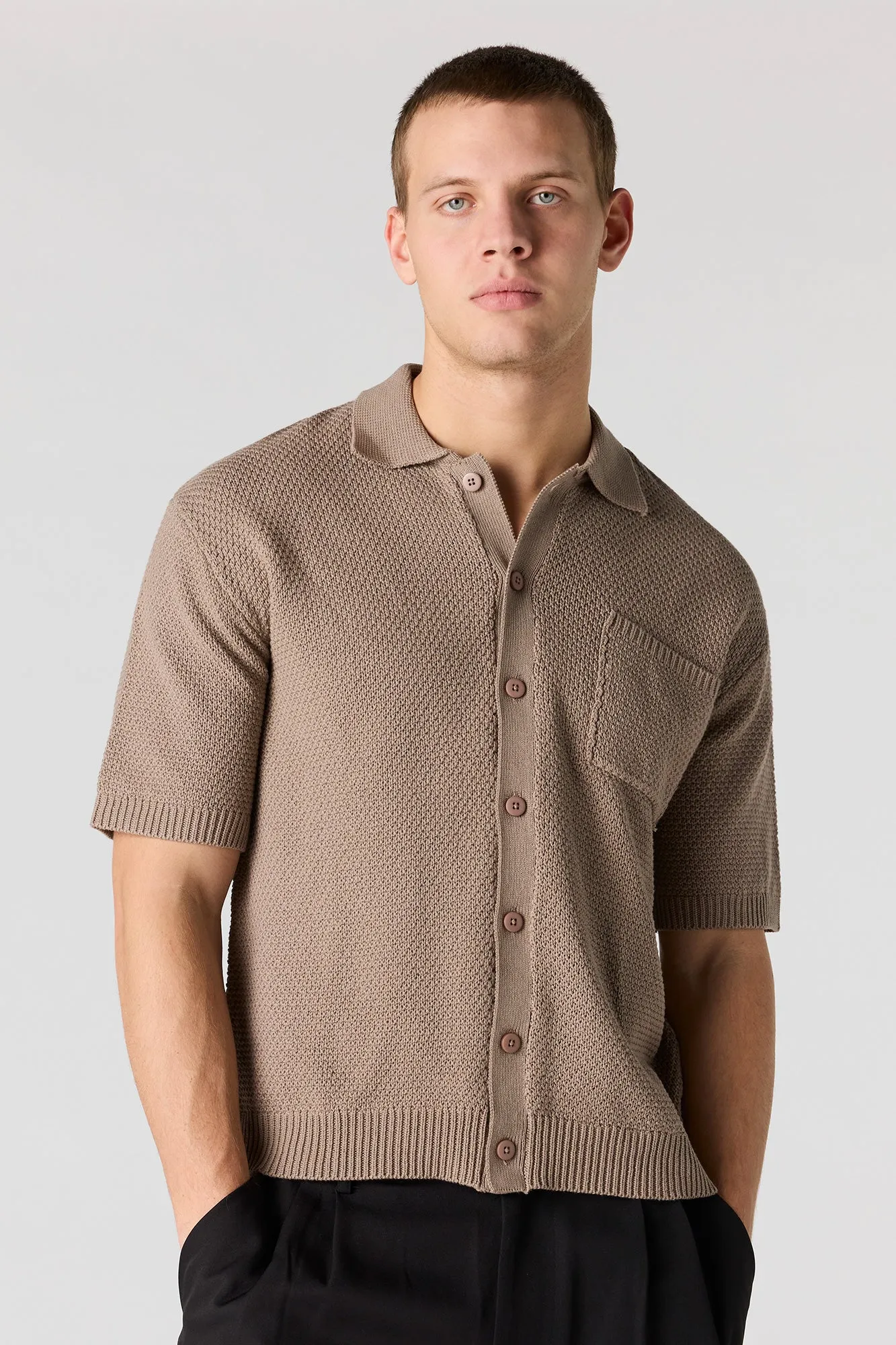 Crochet Boxy Button-Up Top sold by Urban Planet