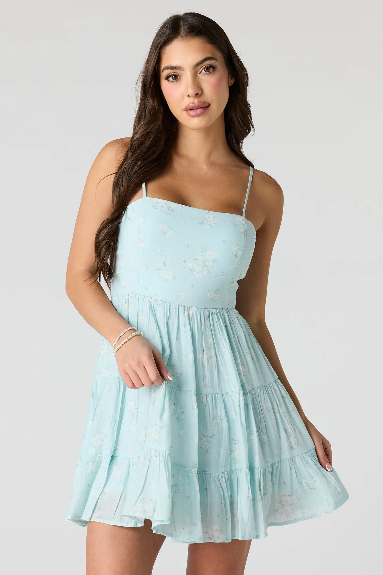 Braless Tie Back Tiered Mini Dress sold by Urban Planet