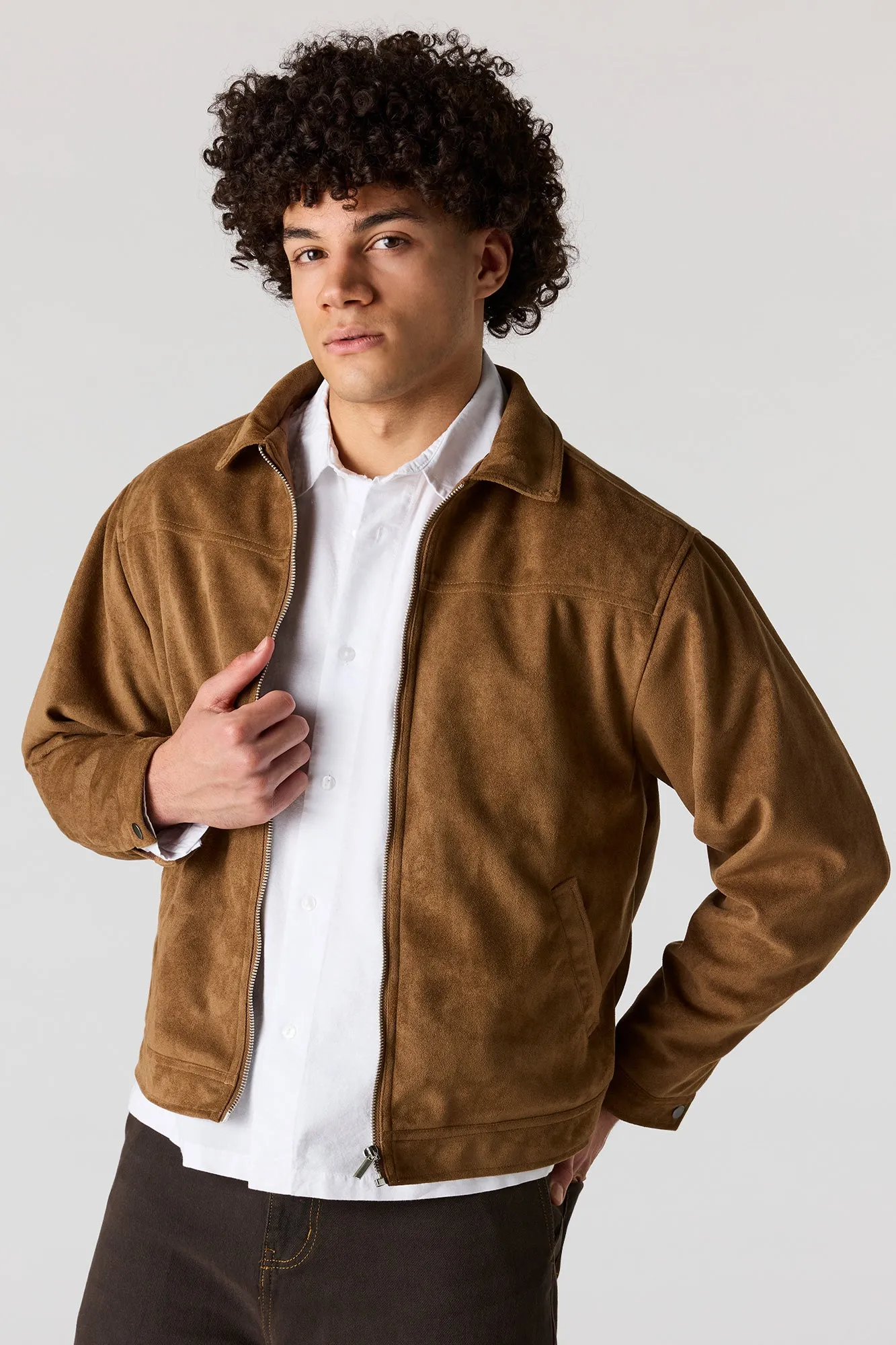 Faux Suede Bomber Jacket sold by Urban Planet