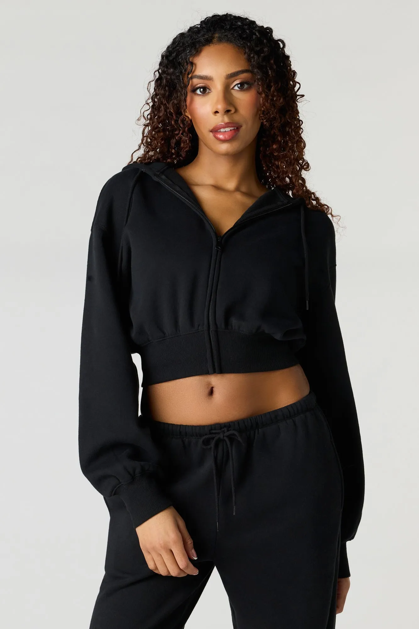 Oversized Cropped Zip-Up Hoodie sold by Urban Planet product image thumbnail 4
