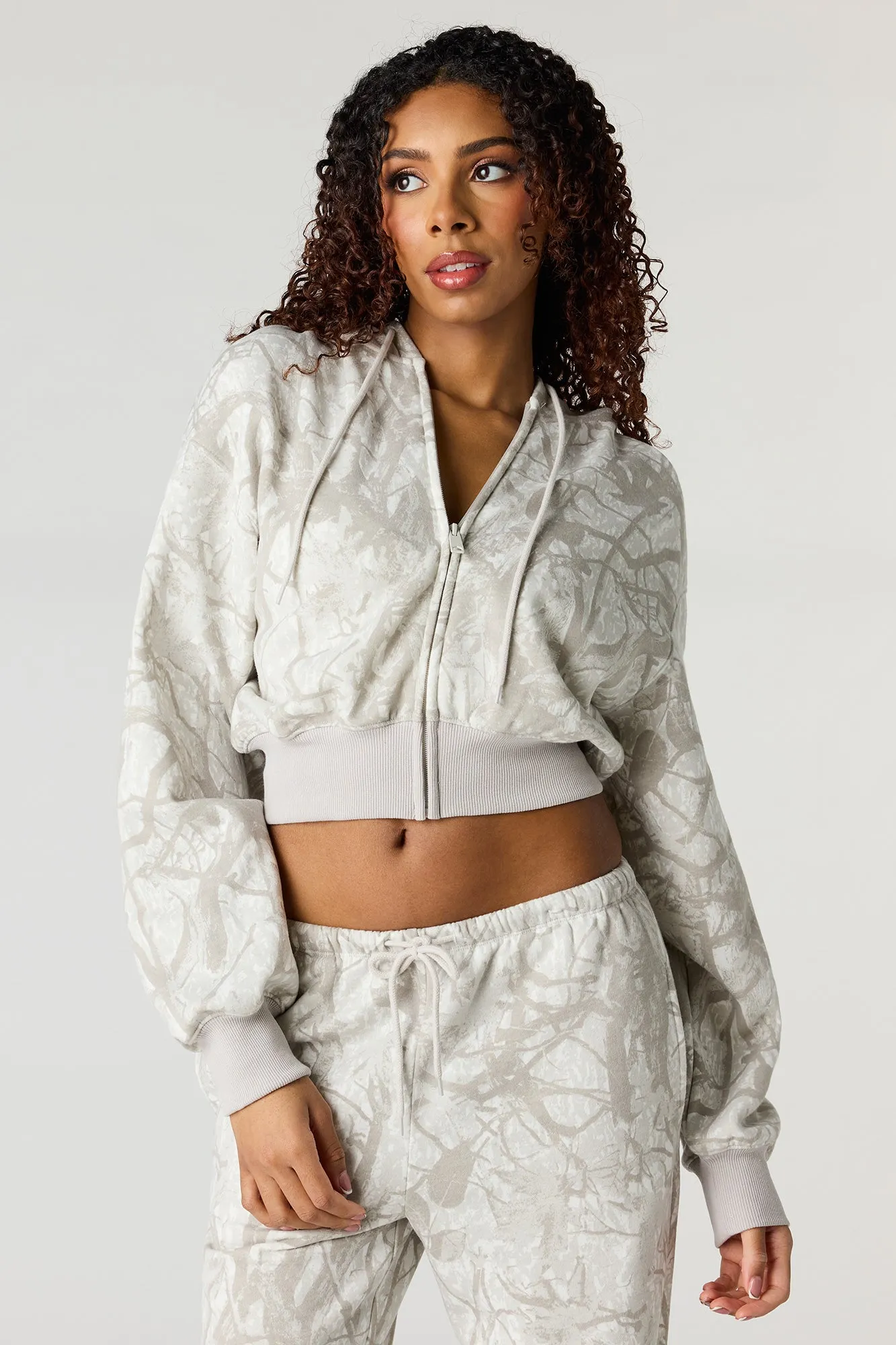 Oversized Cropped Zip-Up Hoodie sold by Urban Planet