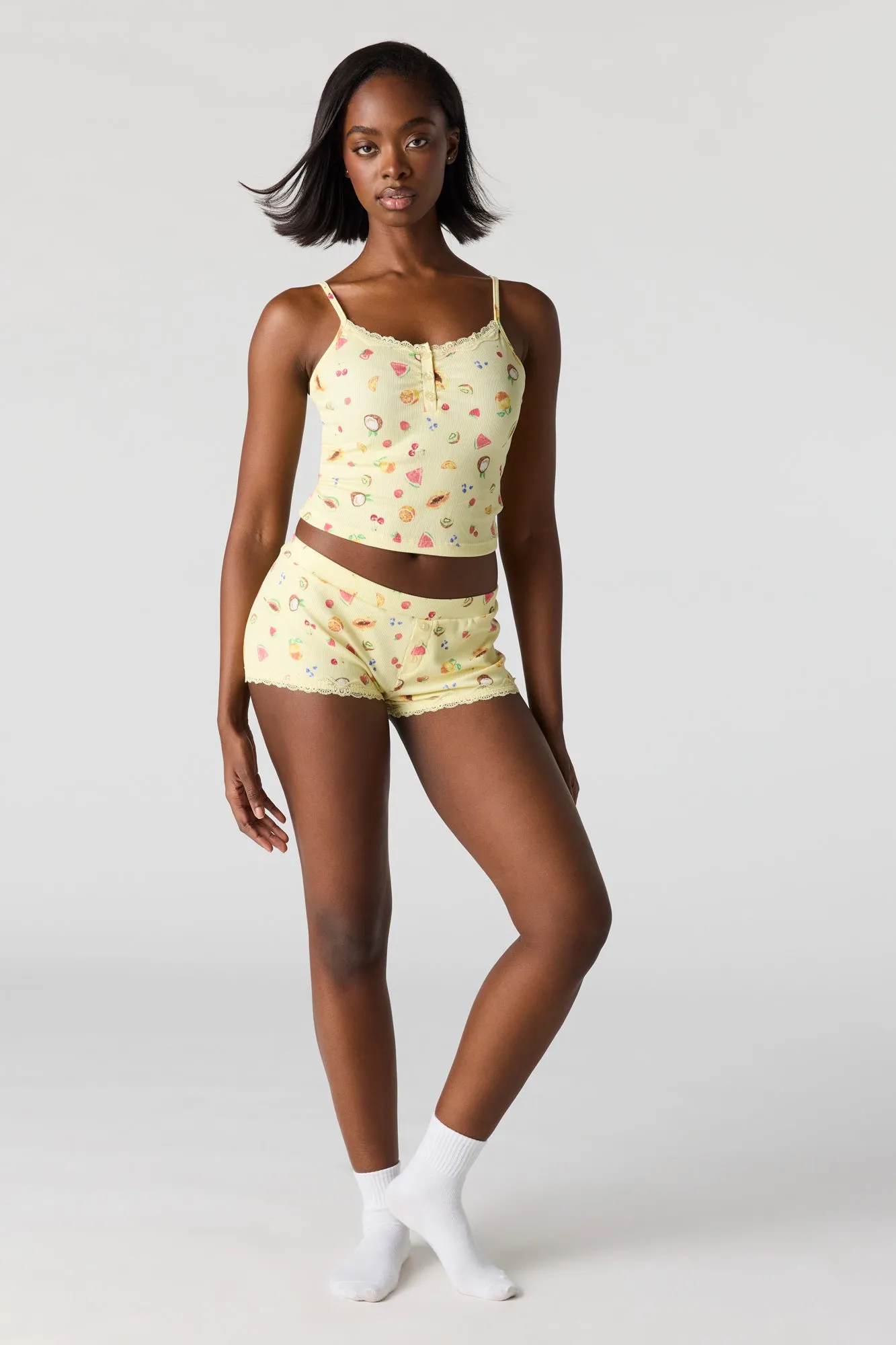 Ribbed Lace Trim Tank & Short Pajama Set sold by Urban Planet product image thumbnail 3