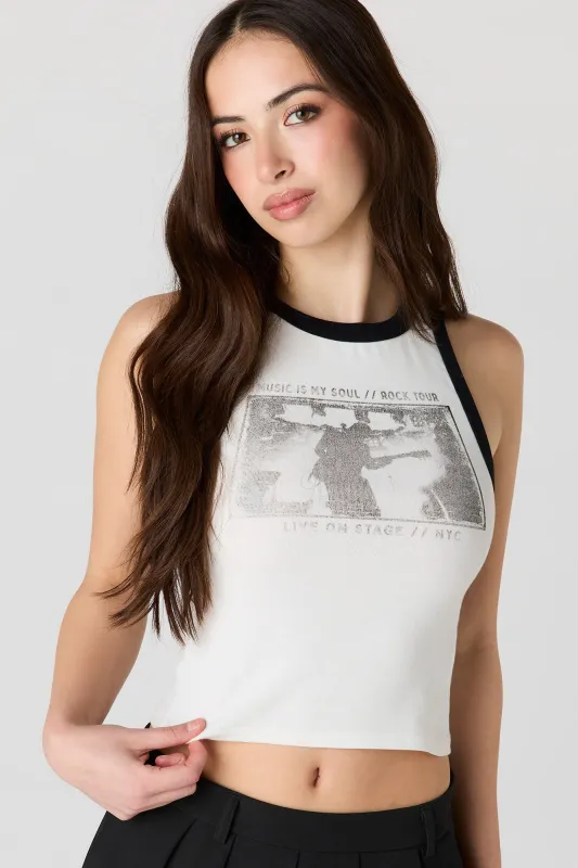 High Neck Music Graphic Tank made by Stitches