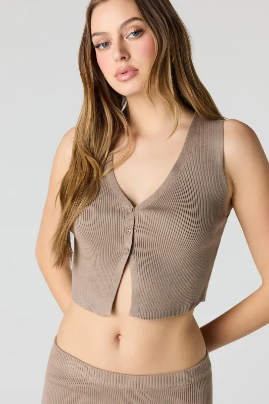 Ribbed Knit Button Front Vest Top made by Stitches