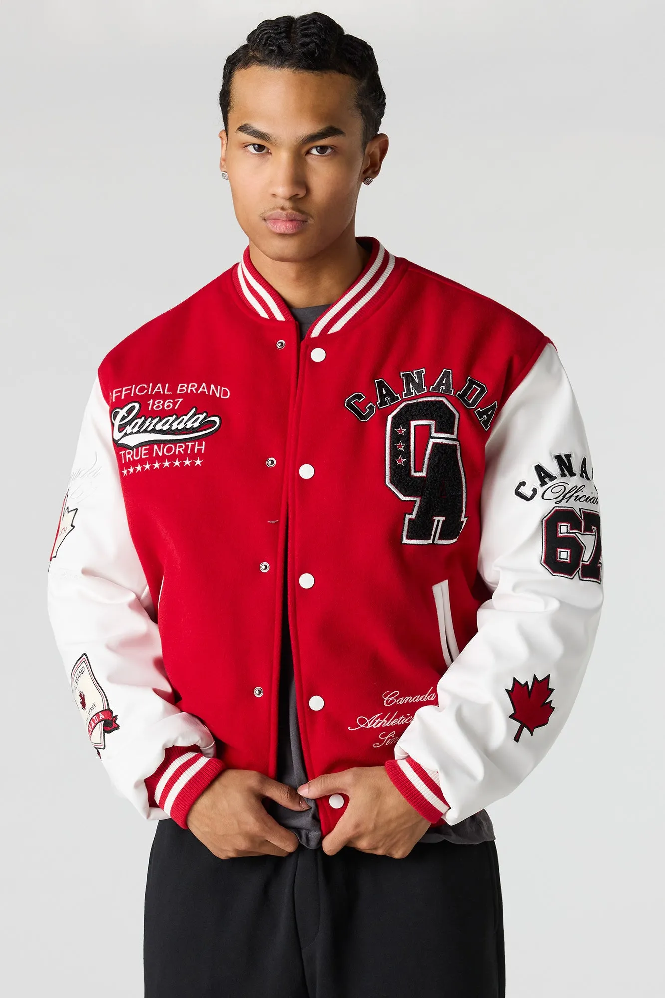 Canada Embroidered Varsity Jacket sold by Urban Planet